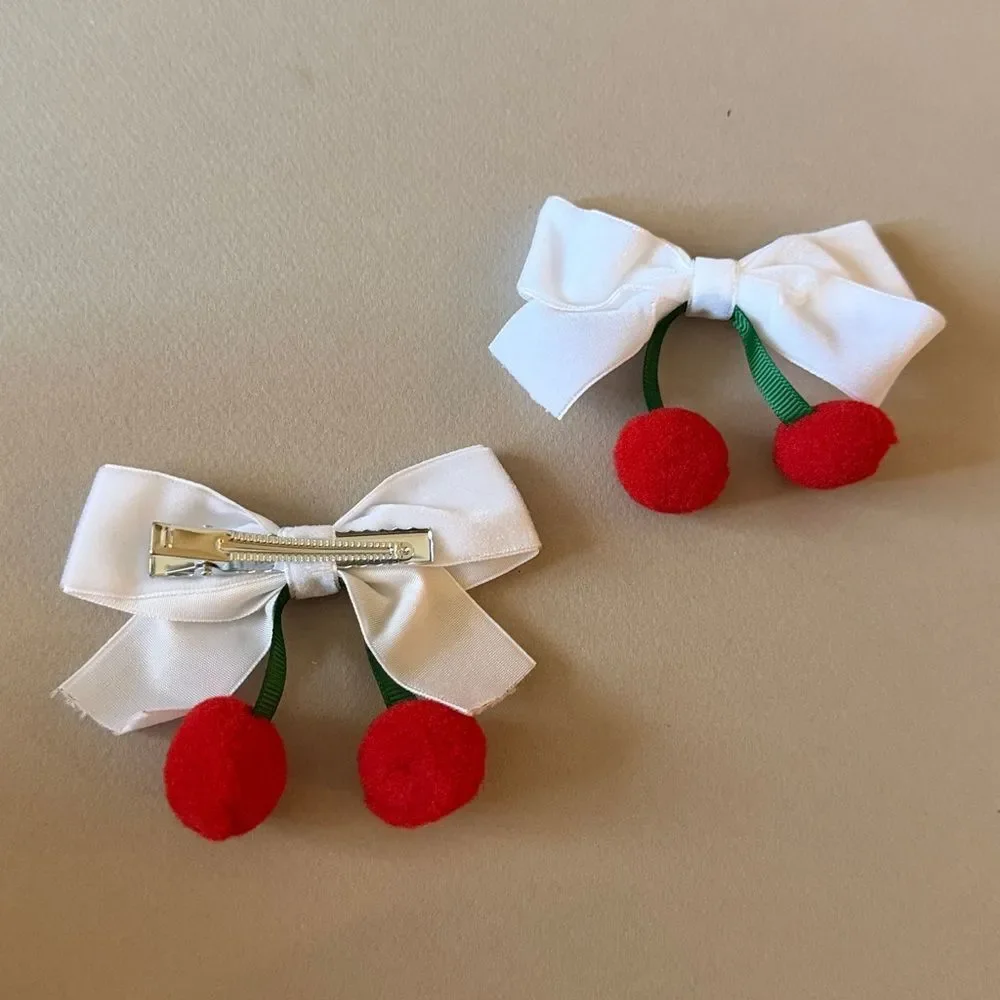 Bow Hair Clips with Red Cherry A1615